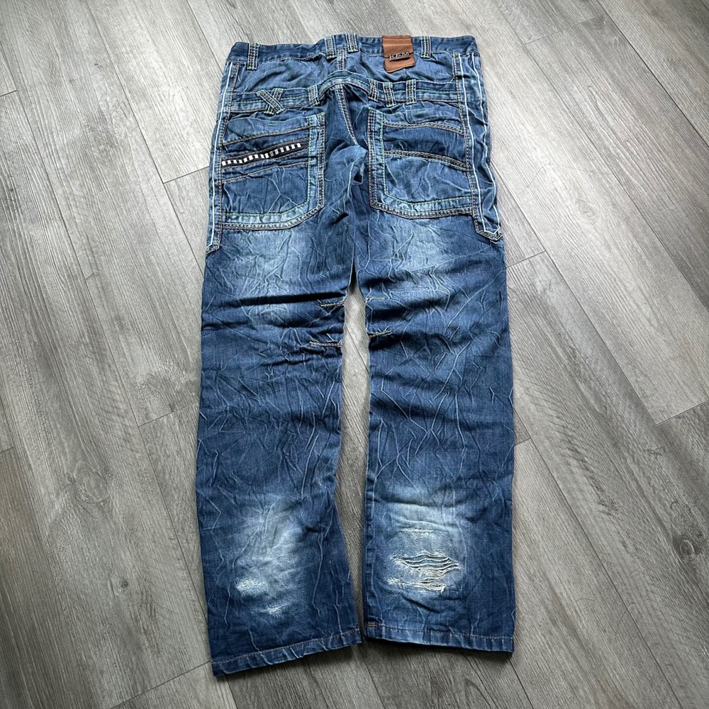 Kosmo Lupo Relaxed Jeans Sz 36 Distressed Embellished Cargo Crazy Y2K Dark Wash